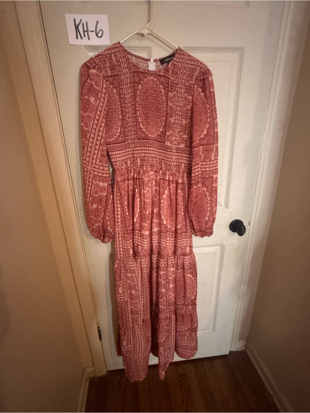 Smocked Bodice Long Sleeve Maxi Dress in Rose